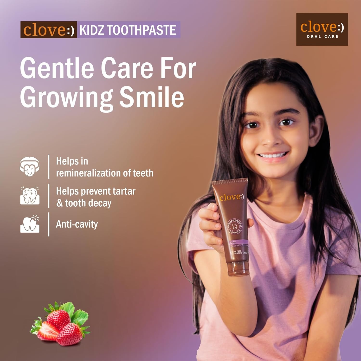 Clove Kids Toothpaste (3+years) Natural Strawberry Flavour, FREE Dental Consultation with Every Pack, Color Changing, Cavity protection, SLS Free, Triclosan Free, No artificial Flavours 100g - Image 2