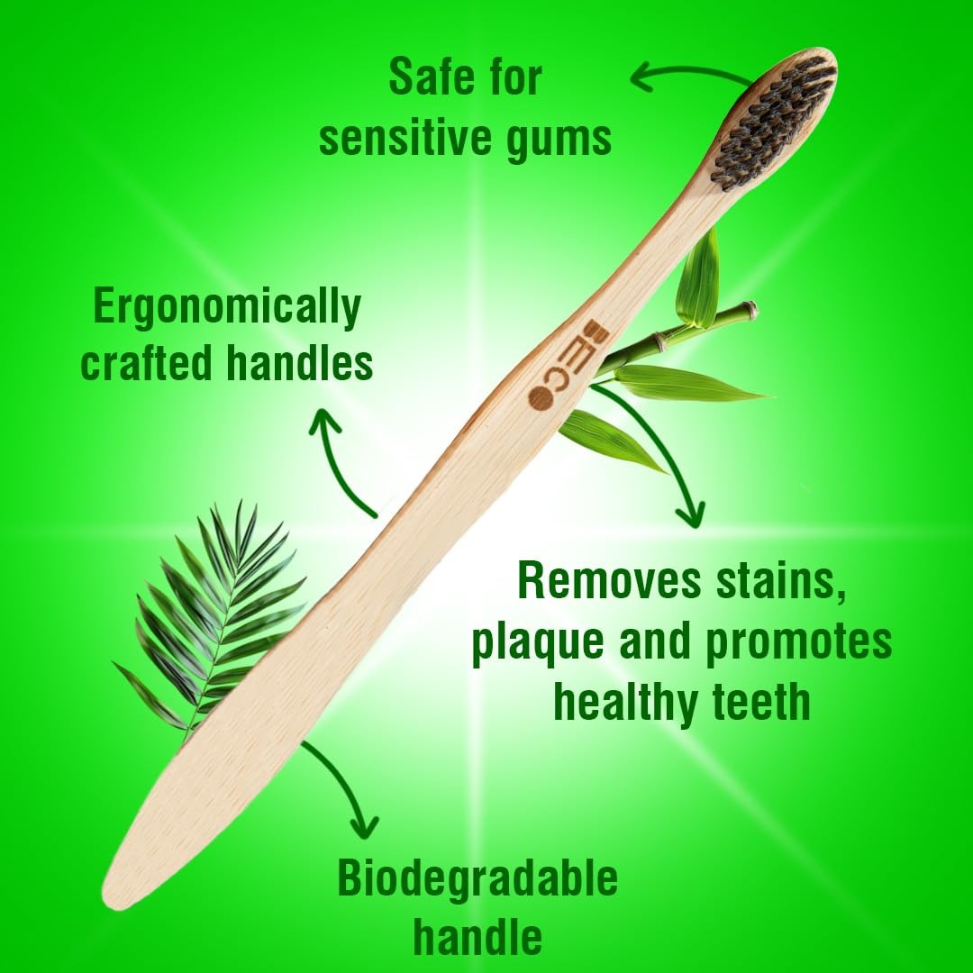 Beco Compostable Bamboo Toothbrush with Ultra-Soft Charcoal activated Bristles, 100% Natural & Eco-Friendly (Pack of 3) - Image 3