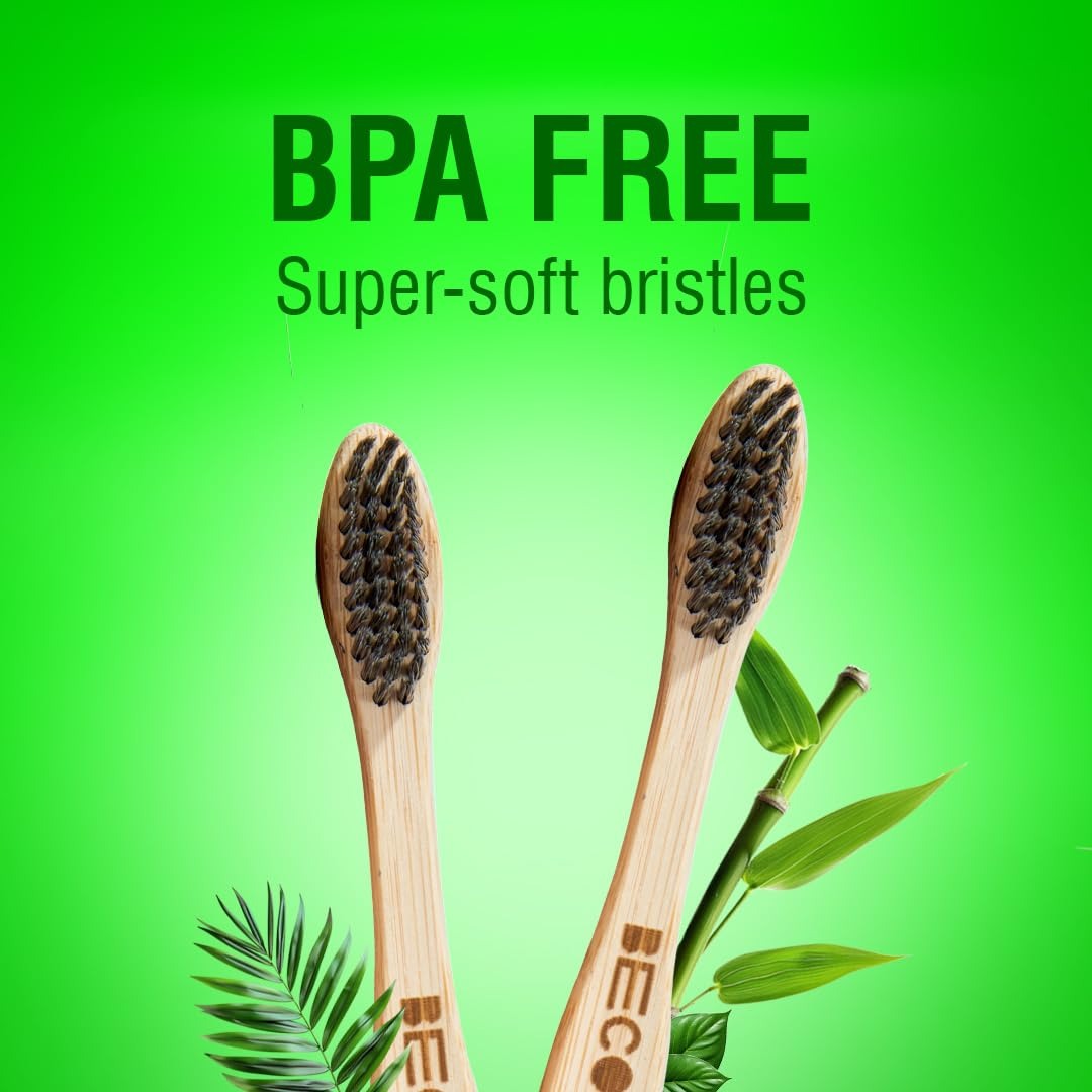 Beco Compostable Bamboo Toothbrush with Ultra-Soft Charcoal activated Bristles, 100% Natural & Eco-Friendly (Pack of 3) - Image 2